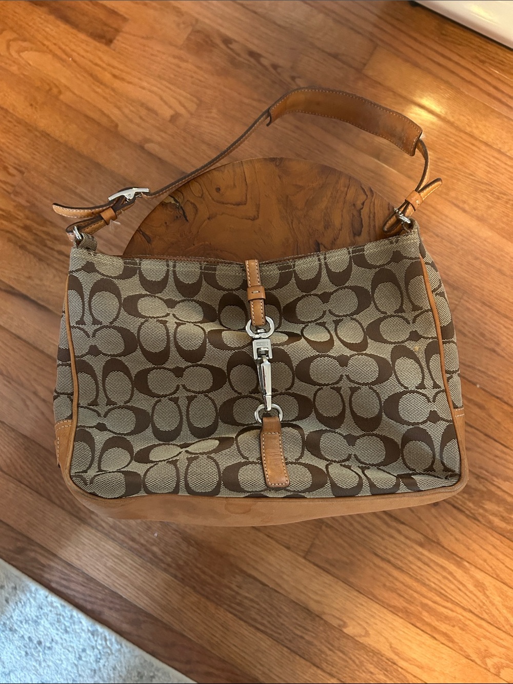 Coach Monogram Shoulder Bag in Brown and Tan